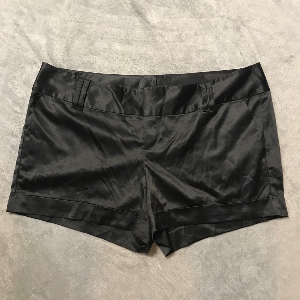 Black Satin Cuffed Dressy Shorts 22